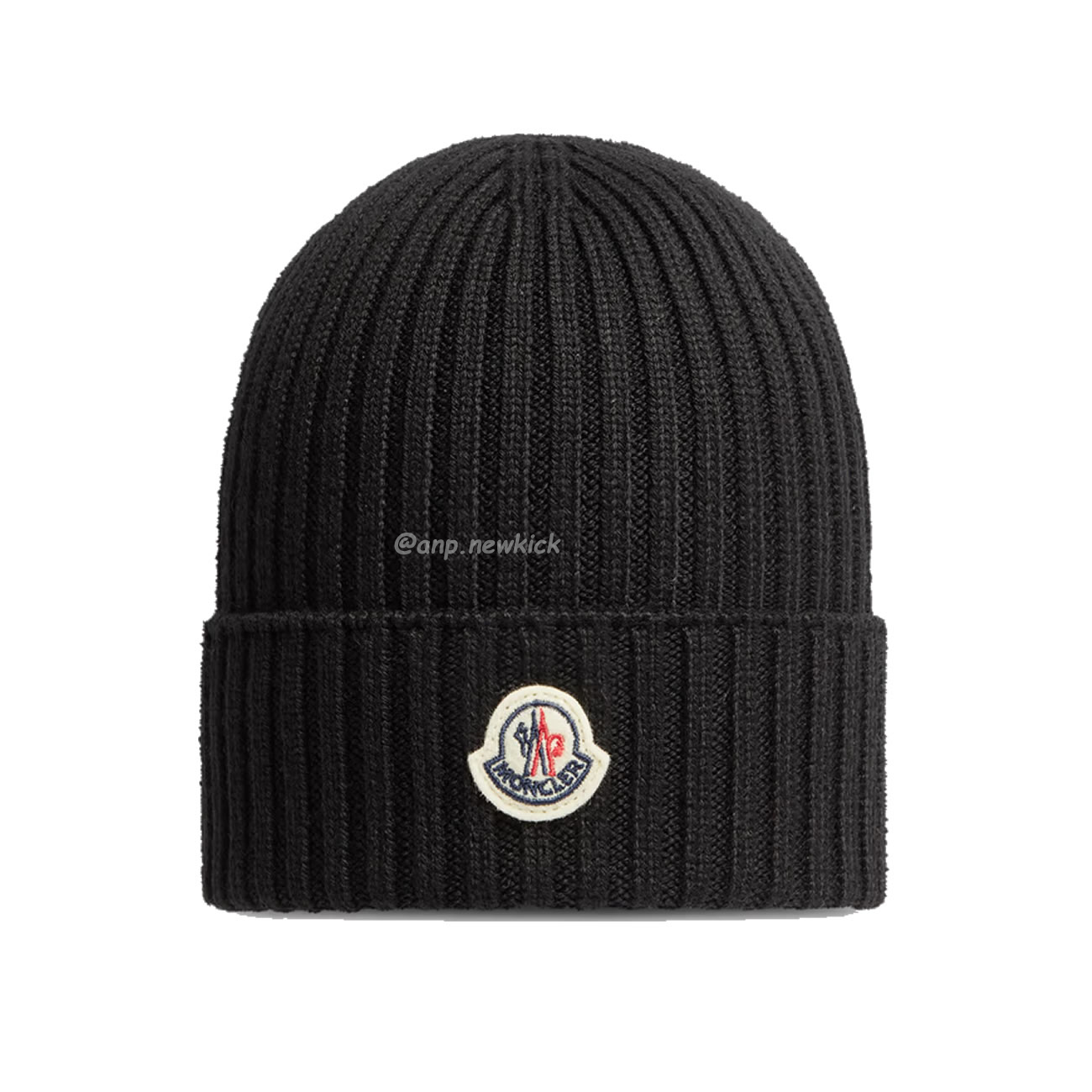 Moncler Logo Patch Ribbed Knit Beanie Black Blue (2) - newkick.org